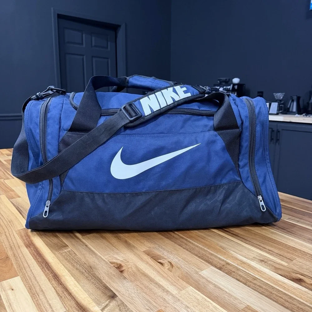 NIKE Blue Duffel Bag with Swoosh Logo Gym Travel Sports Long Strap